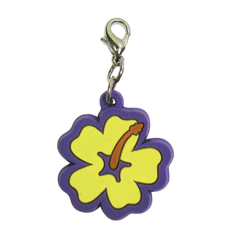 Soft PVC Rubber Hibiscus Charms - Yellow w/Purple Trim